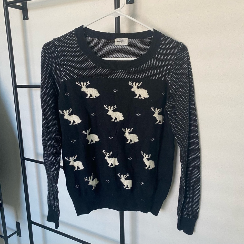 Madewell Black and Cream Moose Sweater